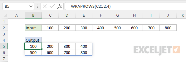 WRAPCOLS function - basic usage