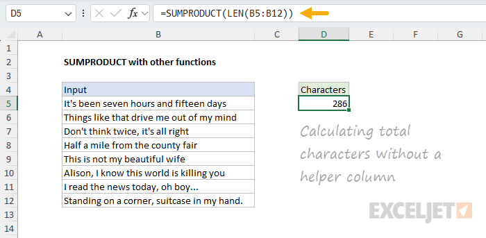 Example of using SUMPRODUCT with other functions