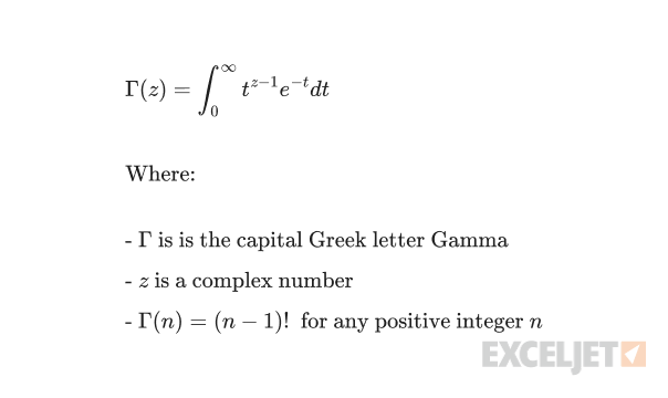 Gamma function - Integral definition formula