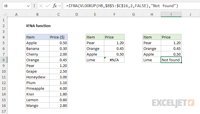 Example of IFNA with custom not found message