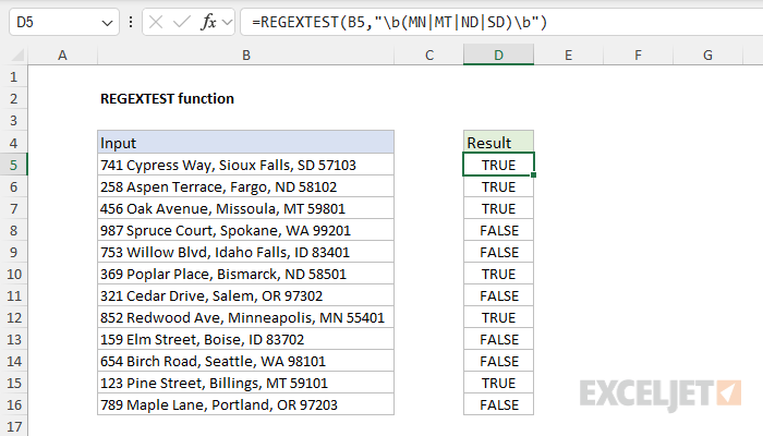 REGEXTEST function - alternation example (OR logic)