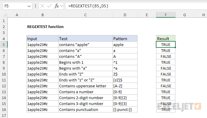 REGEXTEST function - basic examples