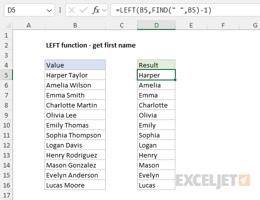  LEFT function example - get first name
