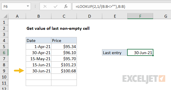 Get value of last non-empty cell with LOOKUP