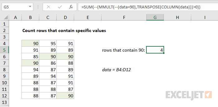 MMULT example - count rows that contain specific value