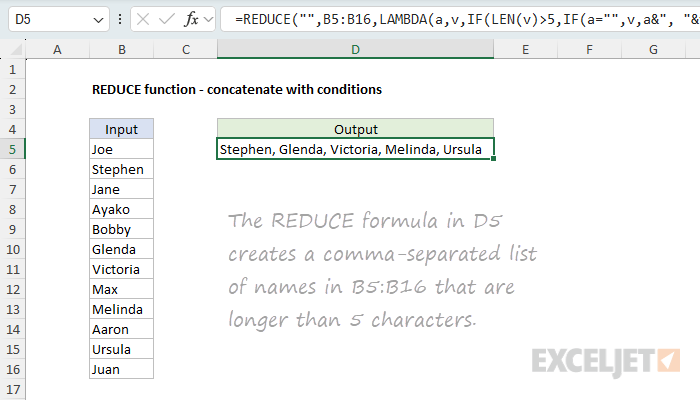 REDUCE function for conditional concatenation