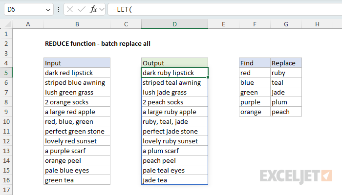 REDUCE function to find and replace multiple values