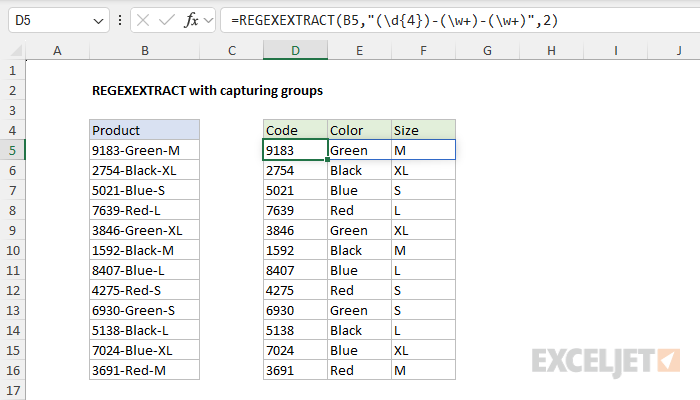 REGEXEXTRACT example - using capturing groups