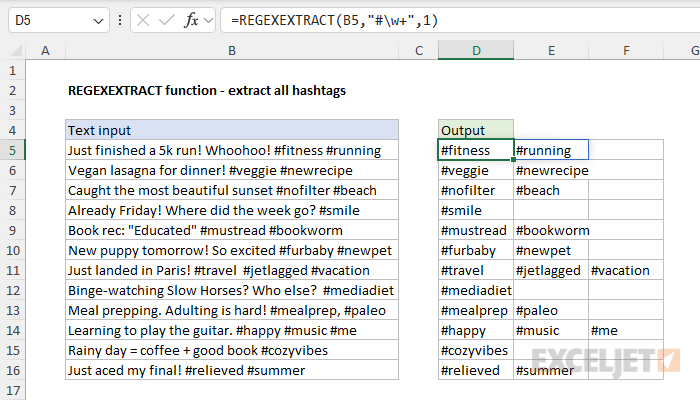 REGEXEXTRACT example - extract all hashtags