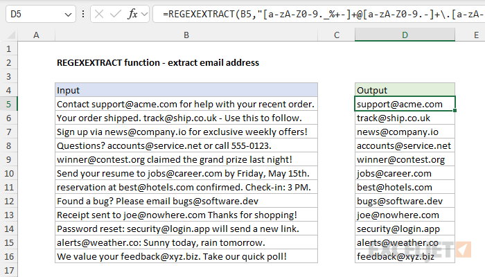 Regexextract example - extract email addresses