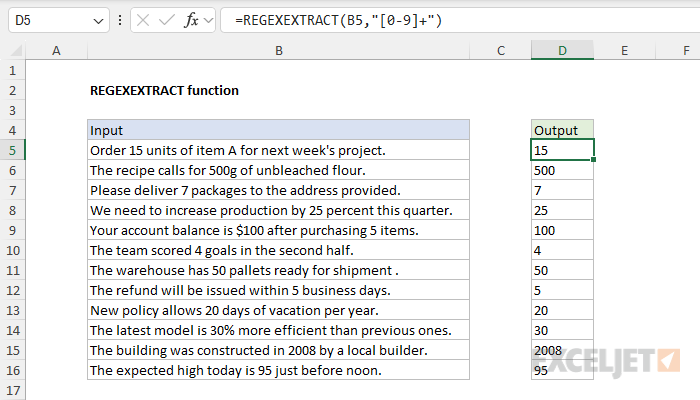 Regexextract example - extract numbers