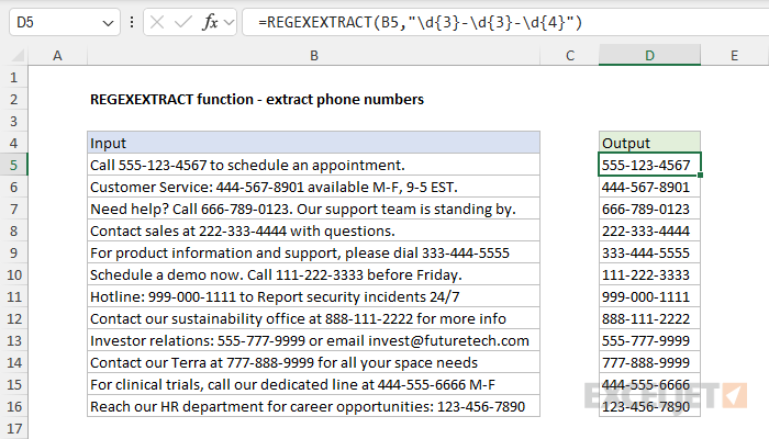 Regexextract example - extract phone numbers