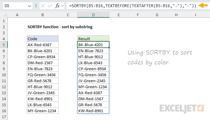 SORTBY function example - sort codes by substring