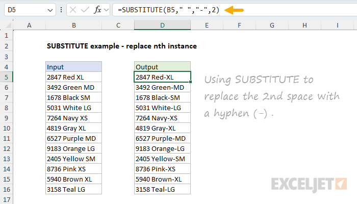 SUBSTITUTE example - replace 2nd space with a hyphen (-)