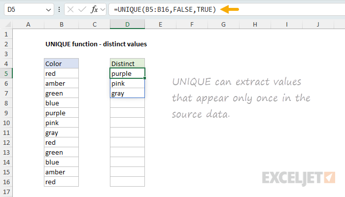 UNIQUE function example - distinct values