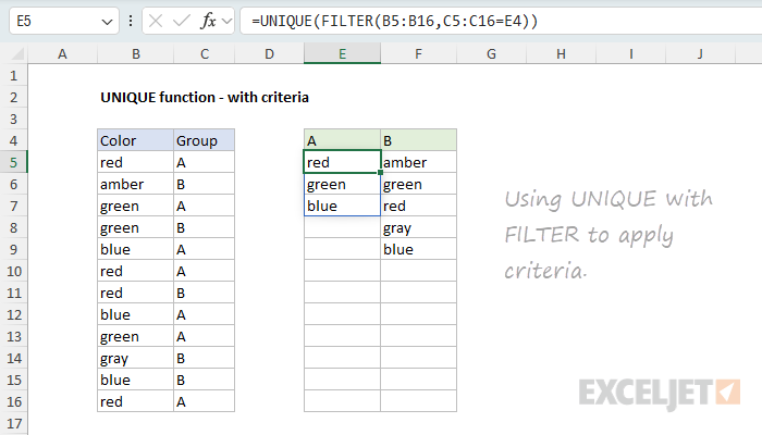 UNIQUE function example - with criteria