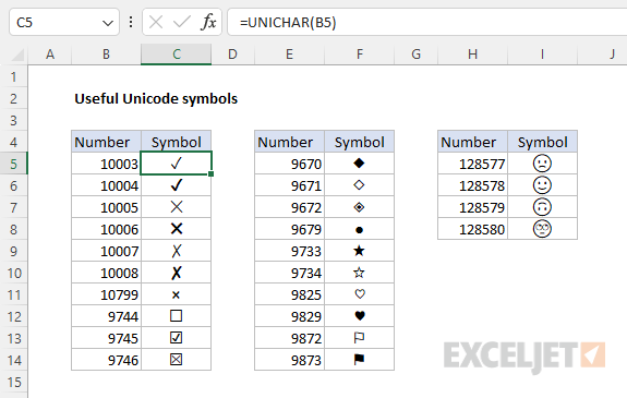 Excel UNICODE Function Exceljet 49 OFF Brunofuga adv br