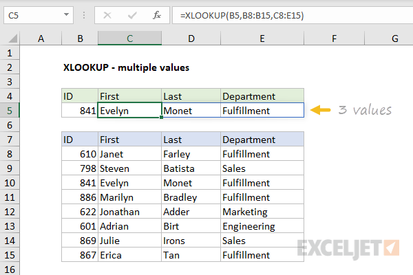 XLOOKUP - multiple value example