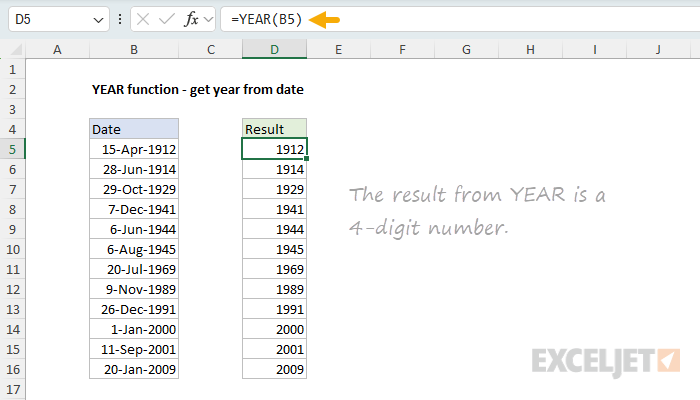 YEAR example - get year from date