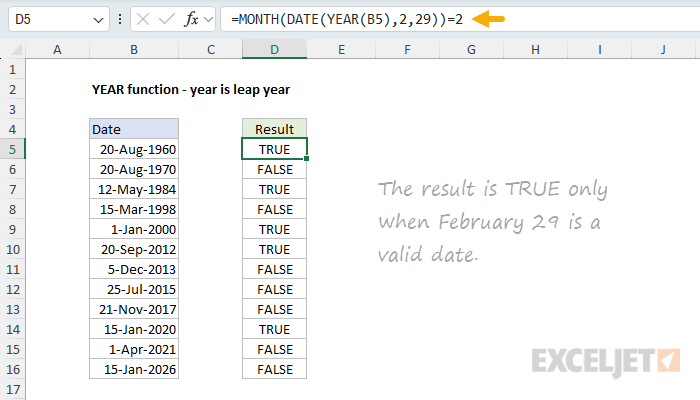YEAR example - year is leap year