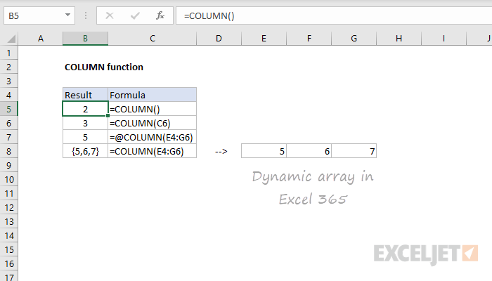 Excel COLUMN function