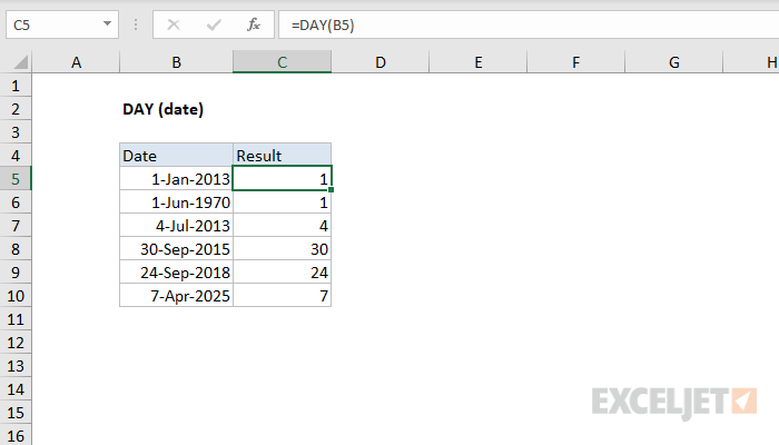 Excel DAY function