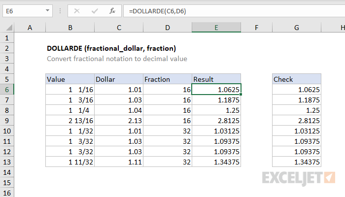 Excel DOLLARDE function