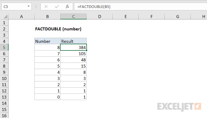 Excel FACTDOUBLE function