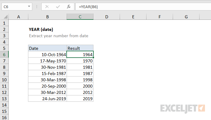Excel YEAR function