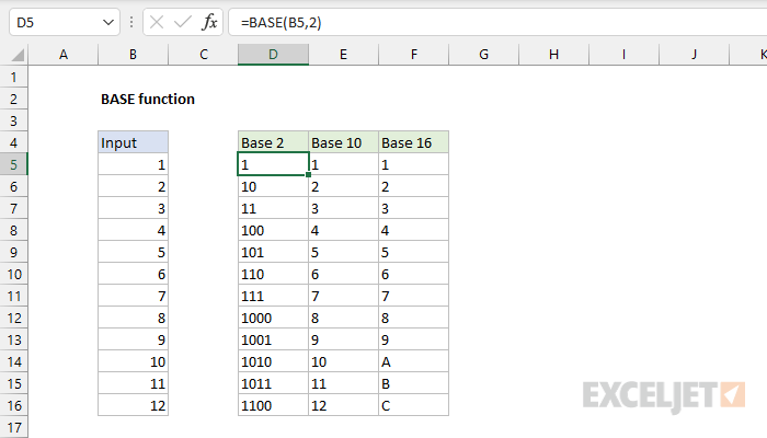 Excel BASE function