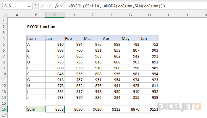 Excel BYCOL function