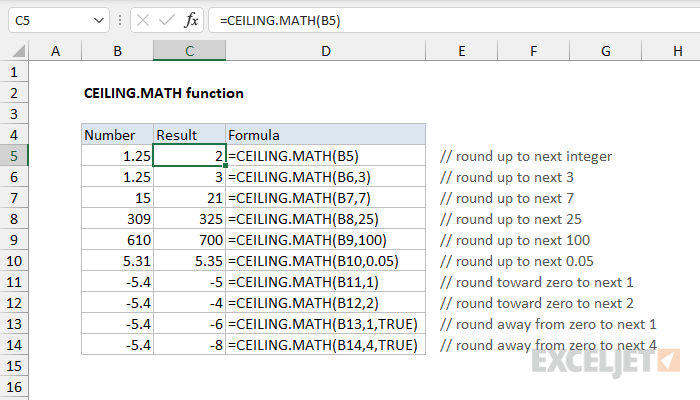 Excel CEILING.MATH function