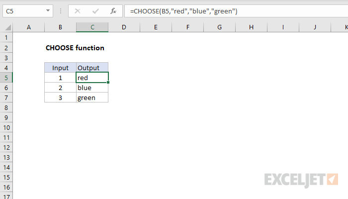 Excel CHOOSE function
