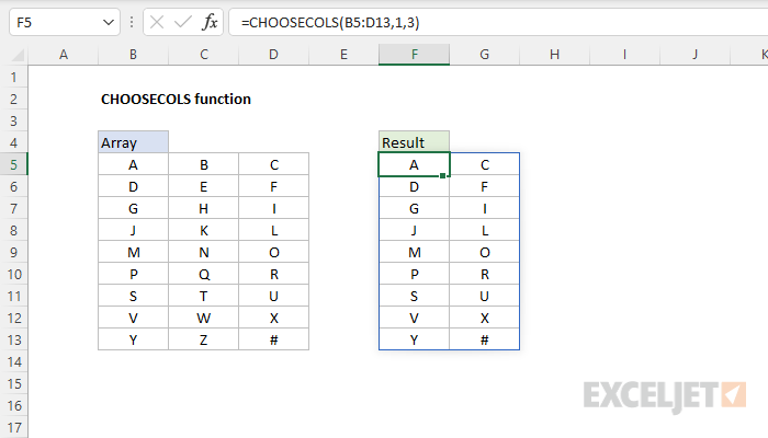 Excel CHOOSECOLS function