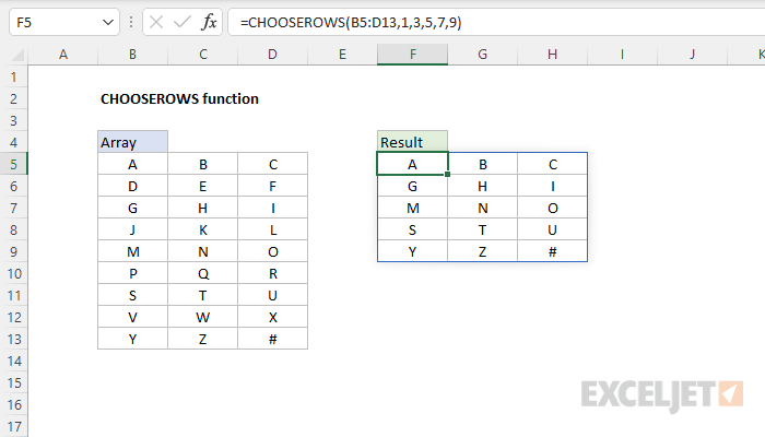 Excel CHOOSEROWS function