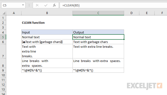 Excel CLEAN function