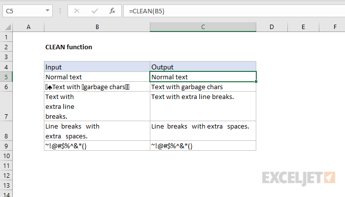 How to use the Excel CLEAN function | Exceljet