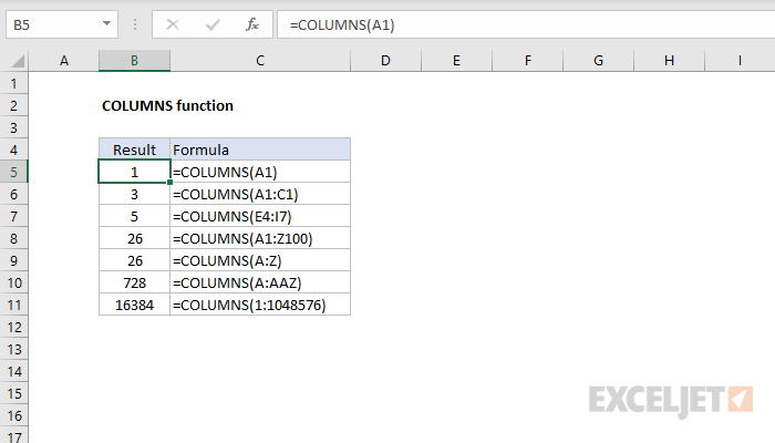 Excel COLUMNS function