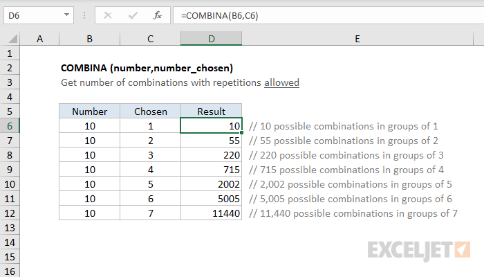 excel combin function