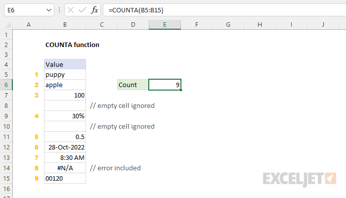 Excel COUNTA function