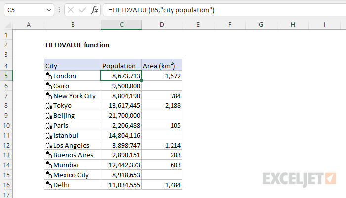 Excel FIELDVALUE function