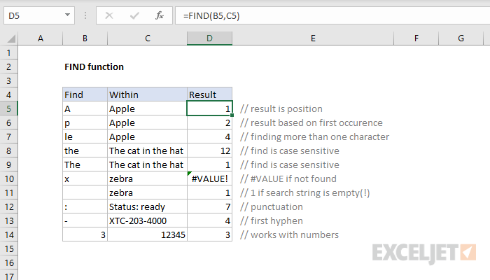 Excel FIND function