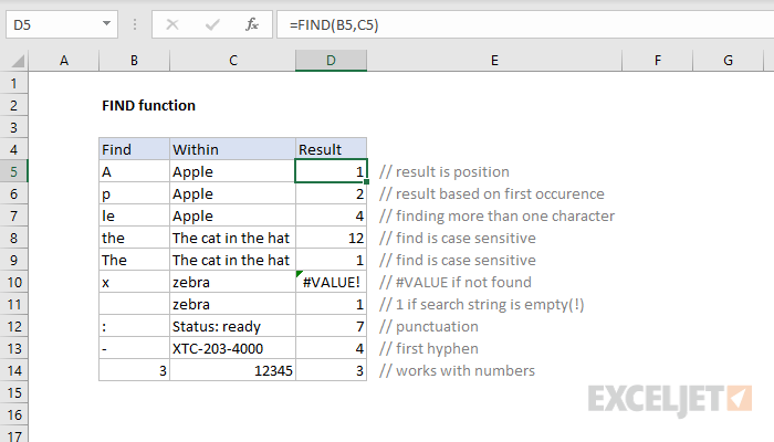 Excel FIND function | Exceljet