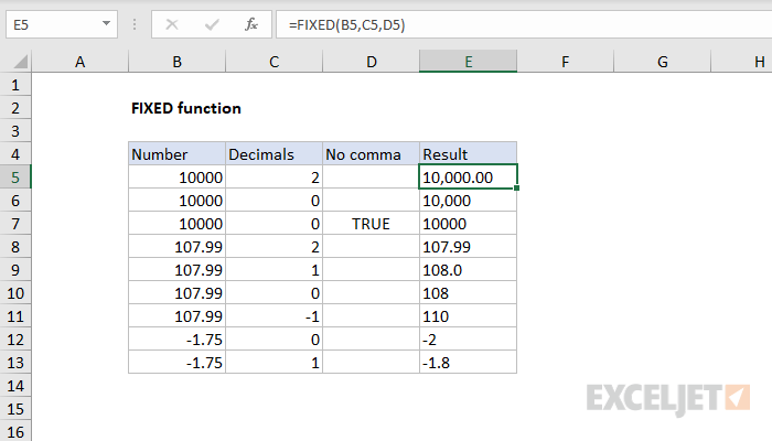 Excel FIXED function