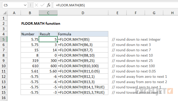 Excel FLOOR.MATH function