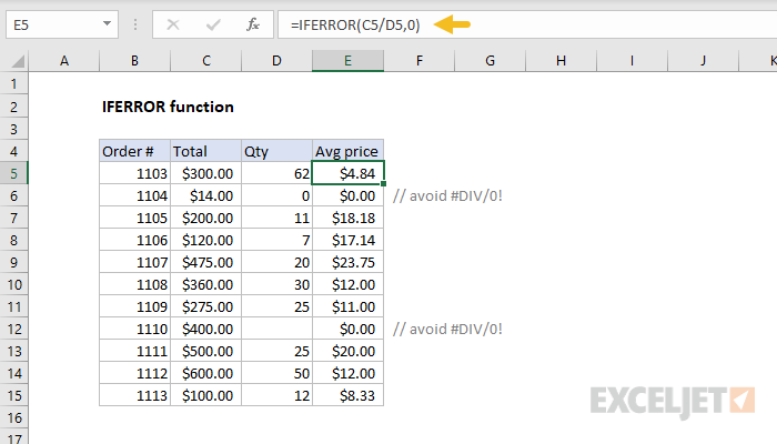 Excel IFERROR function