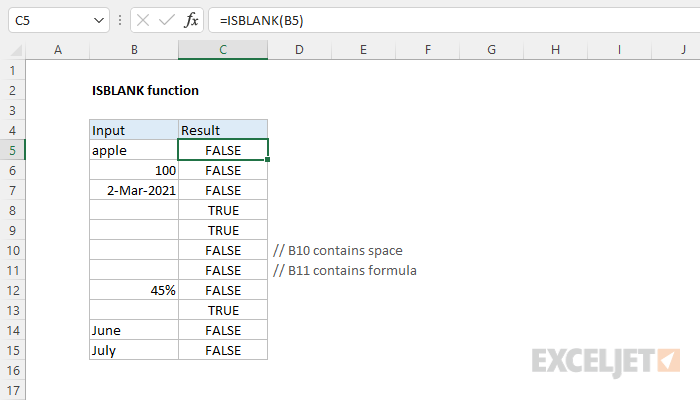 Excel ISBLANK function