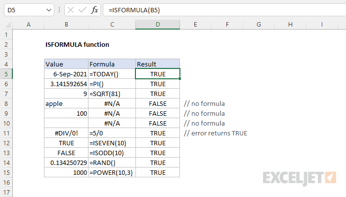 Excel ISFORMULA function