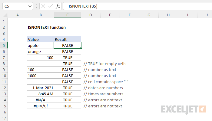 Excel ISNONTEXT function
