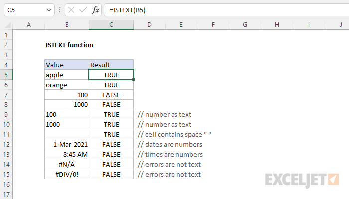 Excel ISTEXT function